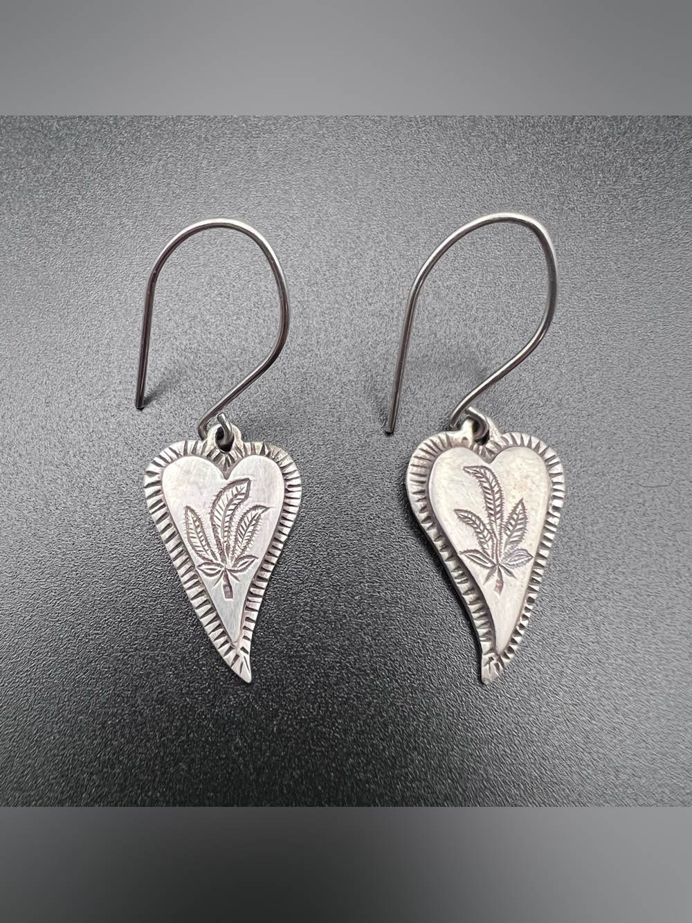 Sterling Silver Heart and Leaf Dangle Earrings